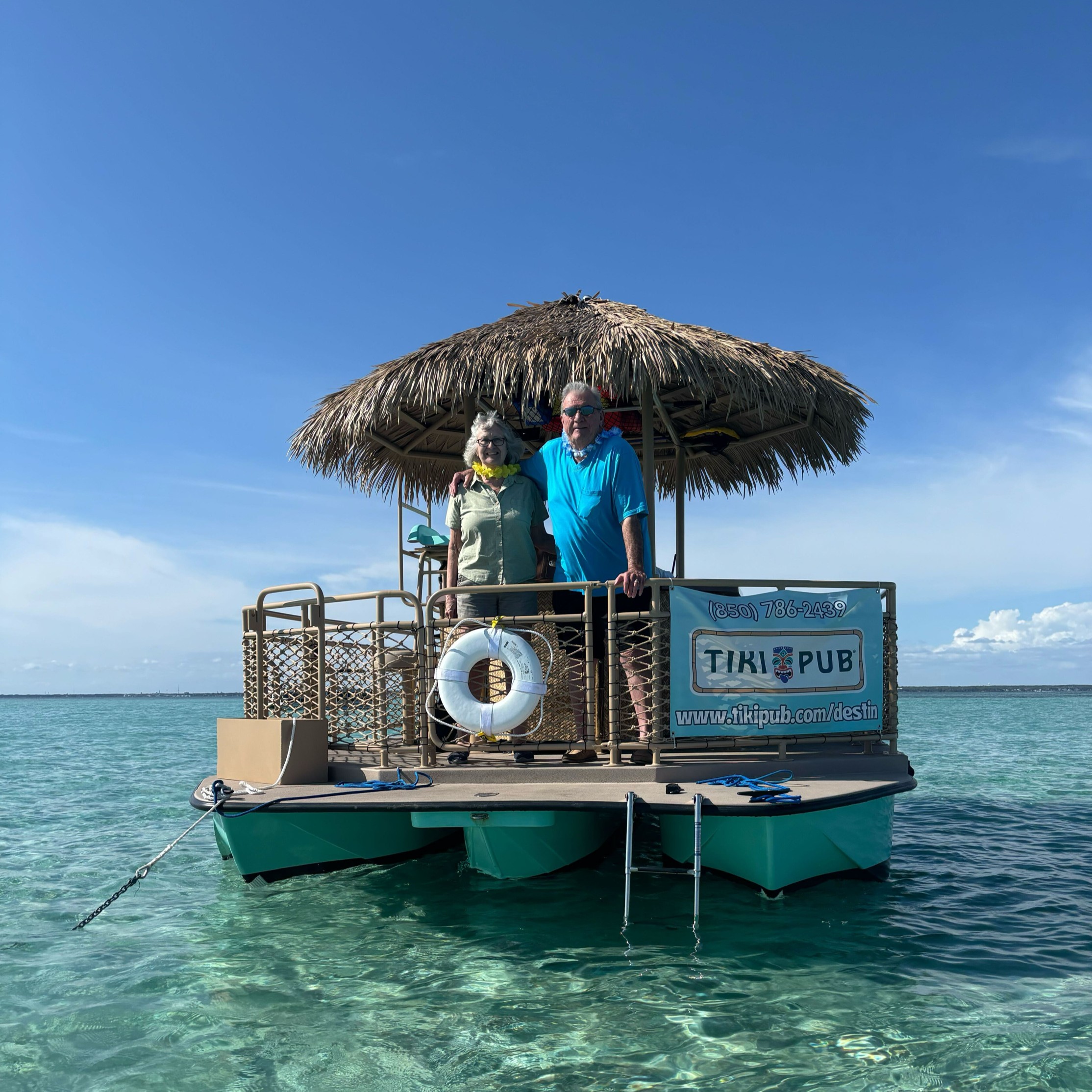 Steering the Tiki Pub boat